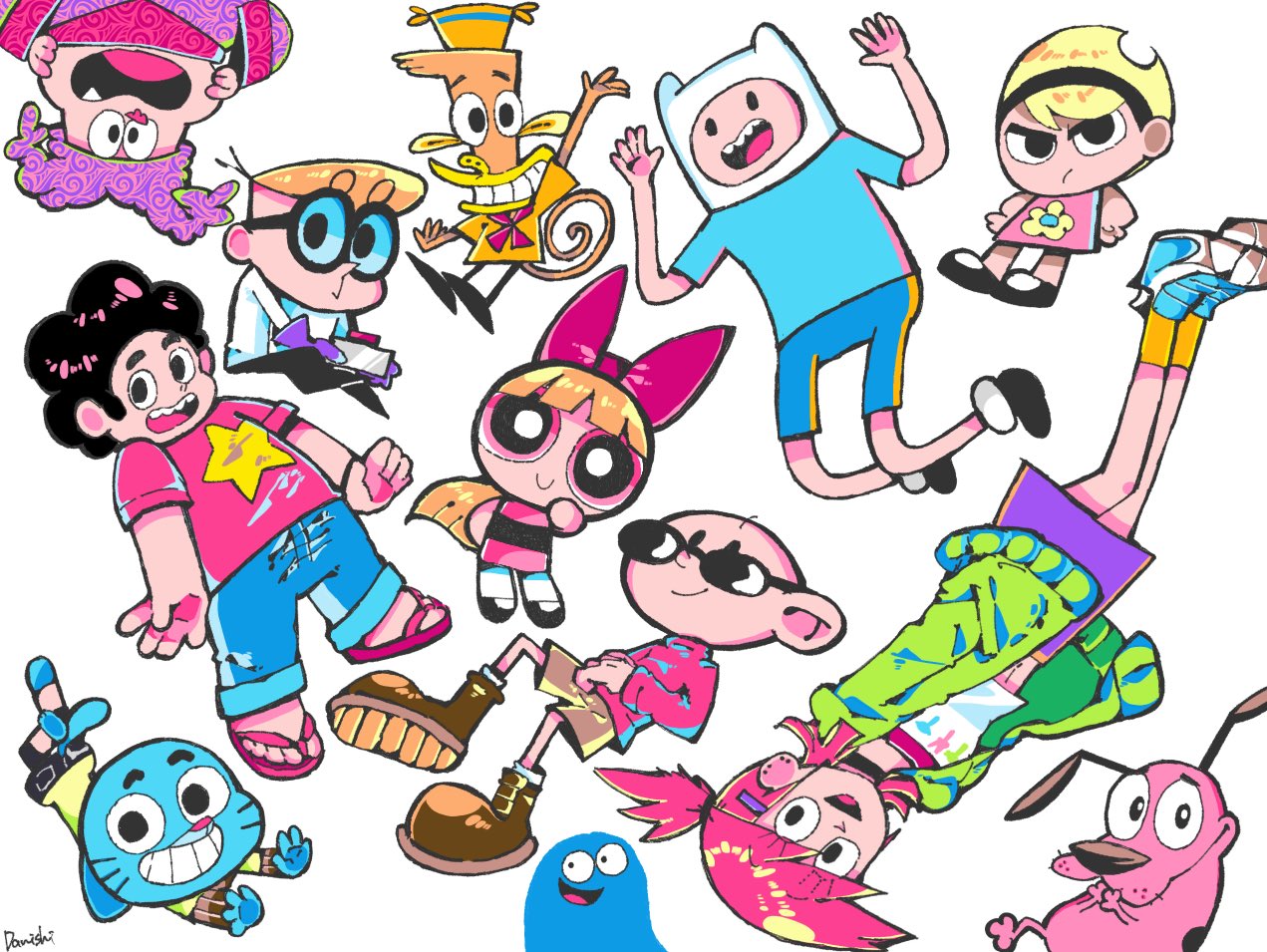 blonde_hair blooregard_q_kazoo blossom_(ppg) brown_footwear cartoon_network cat character_request chowder chowder_(series) codename:_kids_next_door courage_(character) courage_the_cowardly_dog danishi dexter dog finn_the_human foster's_home_for_imaginary_friends frankie_foster glasses gumball_watterson lazlo_(camp_lazlo) mandy_(grim_adventures) monkey nigel_uno powerpuff_girls red_hair smile steven_quartz_universe steven_universe sunglasses the_grim_adventures_of_billy_&amp;_mandy