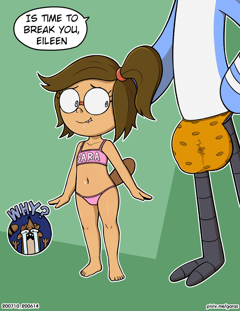 animal_humanoid anthro avian balls big_balls big_bulge big_penis bird blue_jay bodily_fluids bottomwear brown_hair bulge cartoon_network clothed clothing corvid crying digital_media_(artwork) eileen_roberts english_text eyewear feet female fingers flat_chested fur garabatoz genitals glasses group hair huge_bulge humanoid jay_(bird) looking_at_viewer looking_back male mammal mammal_humanoid midriff mordecai_(regular_show) navel new_world_jay open_mouth oscine panties passerine penis ponytail procyonid raccoon regular_show rigby_(regular_show) simple_background size_difference smile standing tears text text_on_clothing text_on_topwear toes topwear trio underwear