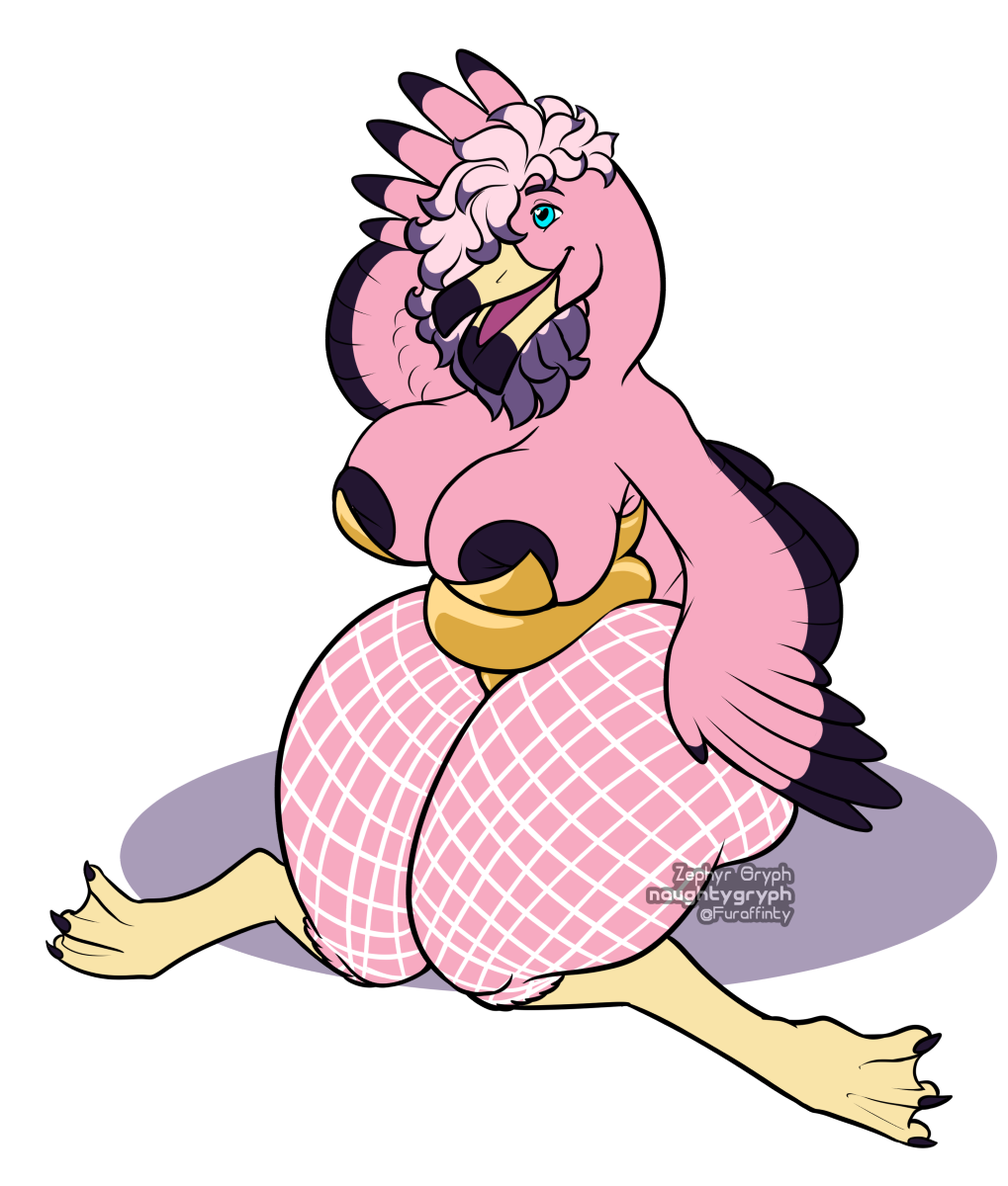 avian big_breasts bird breasts bunny_costume clothing costume curvy_figure female fishnet flamingo fluffy fluffy_hair hair hi_res inverted_nipples naughtygryph nipples slightly_chubby voluptuous wide_hips wide_thighs winged_arms wings