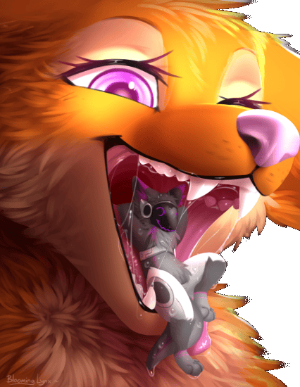 2d_animation animated anthro bloominglynx canid canine colored detailed digital_drawing_(artwork) digital_media_(artwork) duo espiozx feral fox machine mammal mouth_shot open_mouth protogen vore wet