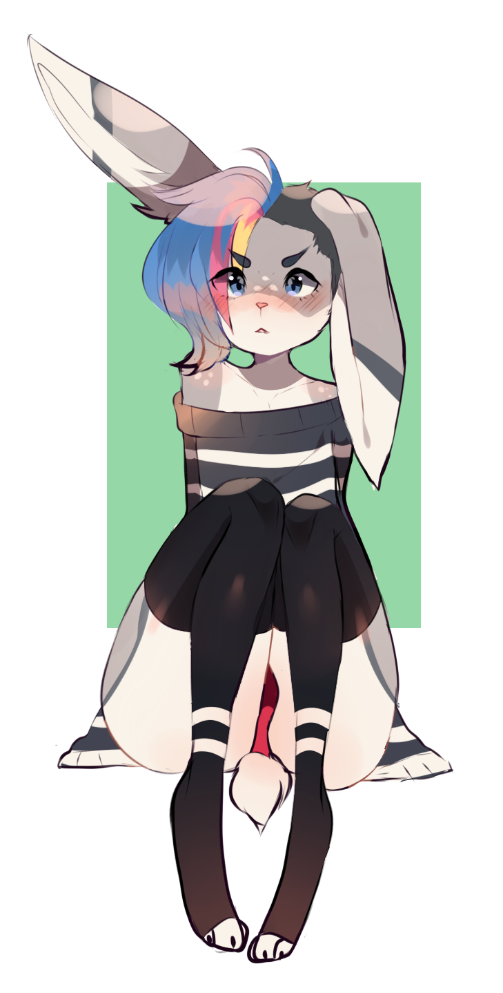 anthro antlers baggy_clothing clothing fredek666 girly hi_res horn jackalope lagomorph legwear leporid male mammal orion_(jackalope) rabbit solo thatorion thick_thighs thigh_highs