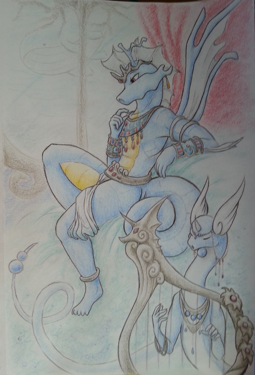 anthro bottomwear clothing dragonair duo fin harp hi_res humanoid jewelry king king(kingdra) kingdra loincloth male musical_instrument nickydragondog13 nintendo palace plucked_string_instrument pok&eacute;mon pok&eacute;mon_(species) royalty string_instrument underwater video_games vivianfaberfox wailord water