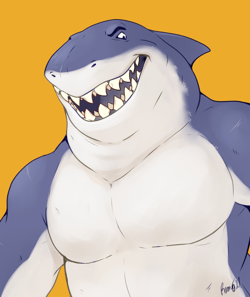 anthro clothed clothing dreamworks fangs fish galehowl great_white_shark grey_body lamnid lamniform male marine mr._shark_(the_bad_guys) muscular muscular_male pecs shark simple_background solo teeth the_bad_guys topless