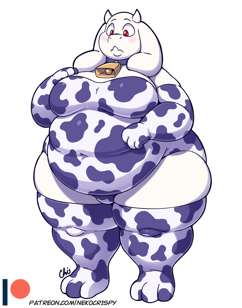 alpha_channel animal_print anthro armwear big_breasts blush bovid breasts caprine clothing collar cow_print cowbell elbow_gloves fat_arms female footwear fur gloves goat hand_on_breast handwear horn legwear leotard long_ears mammal nekocrispy obese obese_female overweight overweight_female red_eyes signature simple_background socks solo thick_calves thick_thighs thigh_highs thigh_socks toriel transparent_background undertale_(series) white_body white_fur wide_hips