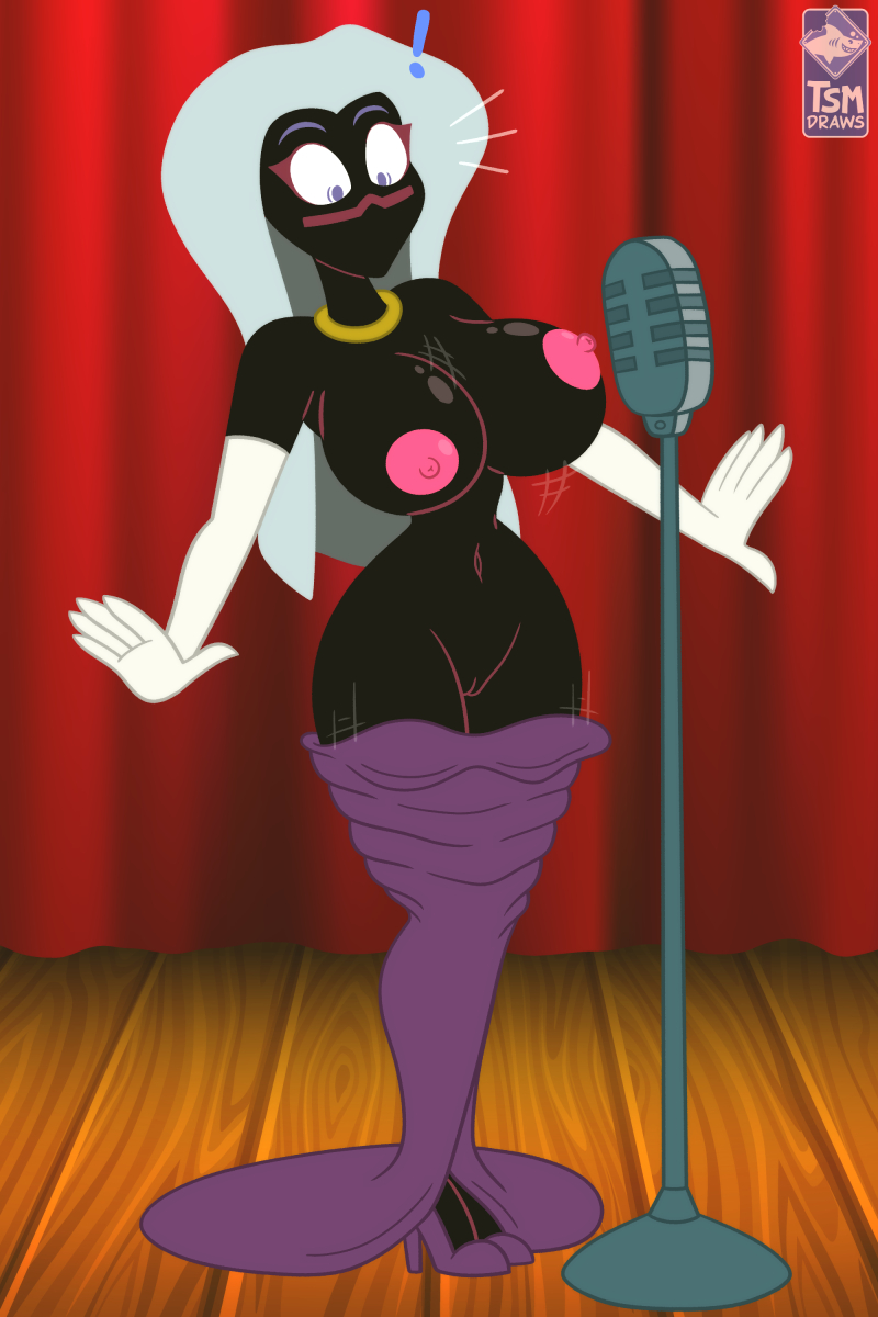 alien breasts clothing duck_dodgers embarrassed female genitals hi_res martian microphone nipples pussy queen_tyr'ahnee solo tsm-draws wardrobe_malfunction