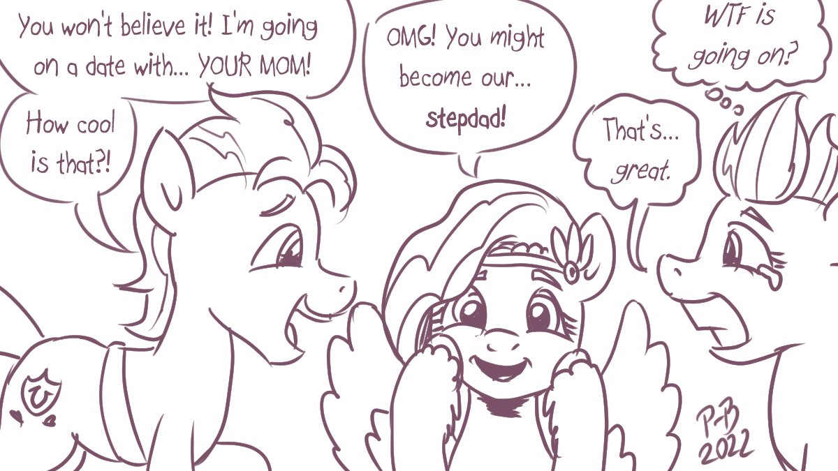 bodily_fluids cutie_mark dialogue english_text equid equine female hasbro hitch_trailblazer_(mlp) male mammal mlp_g5 my_little_pony pegasus pipp_petals_(mlp) pony-berserker sash tears text wings zipp_storm_(mlp)