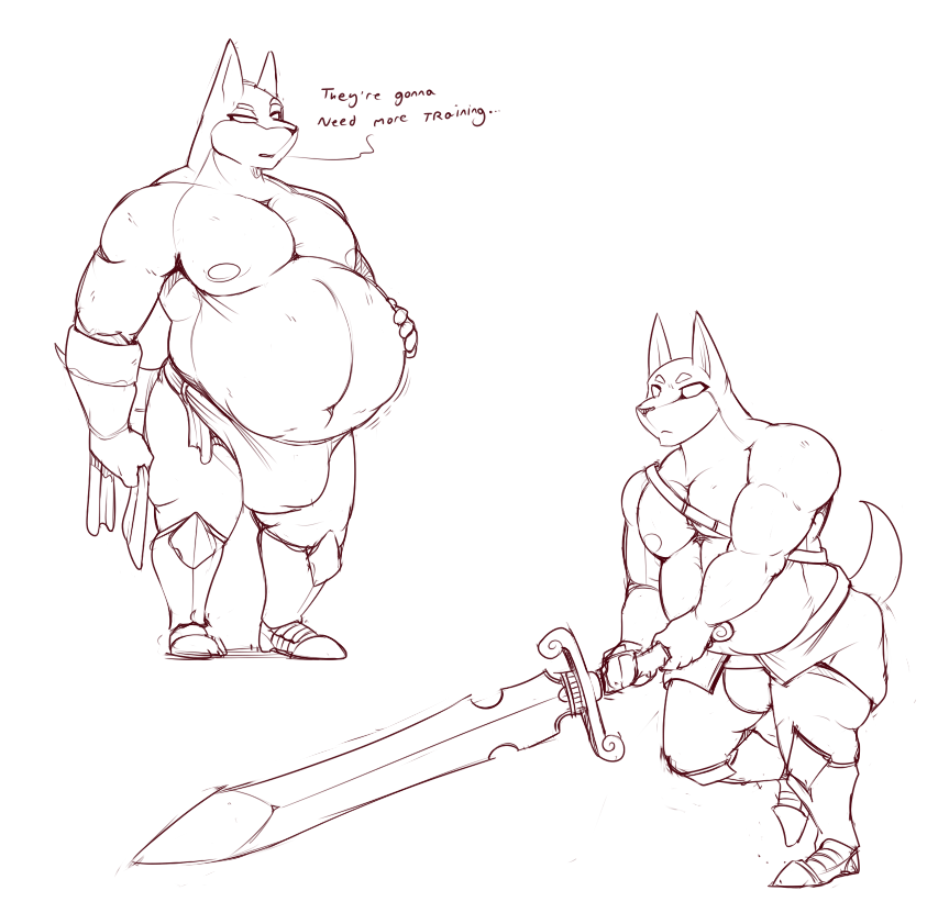 after_vore anthro belly big_belly bottomwear bulge canid canine canis clothing darkcresentskymin darknut hand_on_stomach jackal loincloth male mammal melee_weapon muscular muscular_male nintendo sword the_legend_of_zelda video_games vore weapon wind_waker