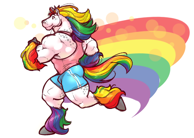 2022 anthro big_muscles bottomwear clothed clothing earbuds equid equine hair headphones hooves horse lgbt_history_month lgbt_pride male mammal multicolored_hair muscular muscular_anthro muscular_male nomorebiscuit pride_colors rainbow_hair running shirt shorts side_view simple_background smile solo tank_top topwear white_background