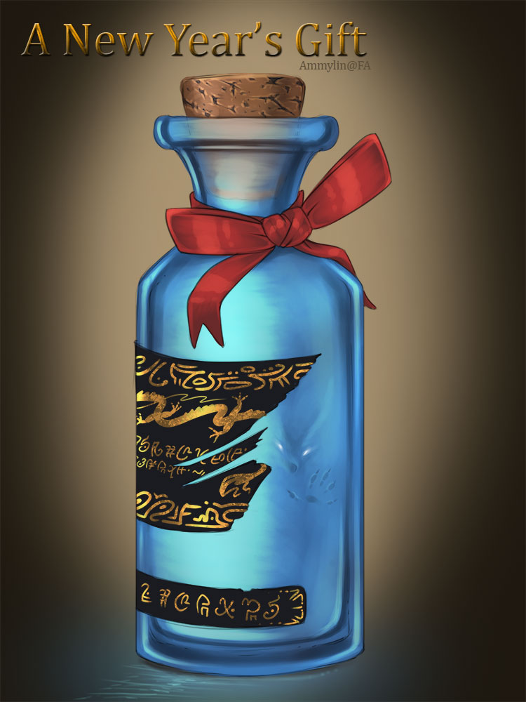 2021 5_fingers ambiguous_gender ammylin blue_goo bottle brown_background claws container cork cover cover_art cover_page english_text finger_claws fingers goo_creature in_bottle in_container label red_bow red_ribbon simple_background solo text
