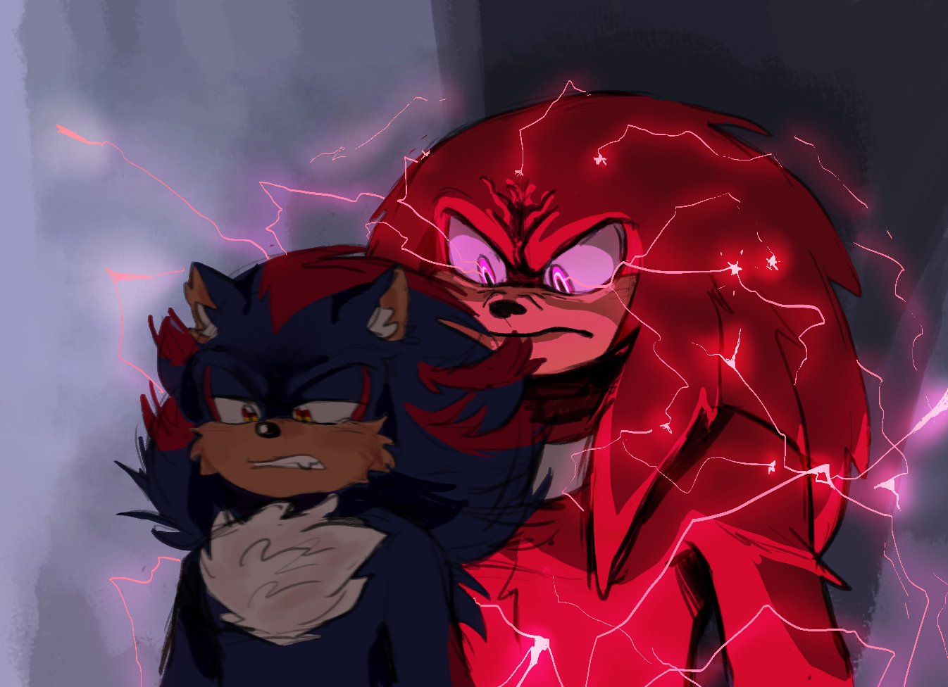2022 angry anthro black_body black_ears black_fur black_hair black_nose chest_tuft duo echidna electricity eulipotyphlan fur glowing glowing_eyes hair half-length_portrait hedgehog inner_ear_fluff knuckles_the_echidna looking_at_another male male_anthro mammal monotreme multicolored_hair permo2003 portrait purple_eyes red_body red_eyes red_fur red_hair sega shadow_the_hedgehog sonic_the_hedgehog_(series) tan_inner_ear teeth tuft two_tone_hair white_body white_fur white_inner_ear_fluff