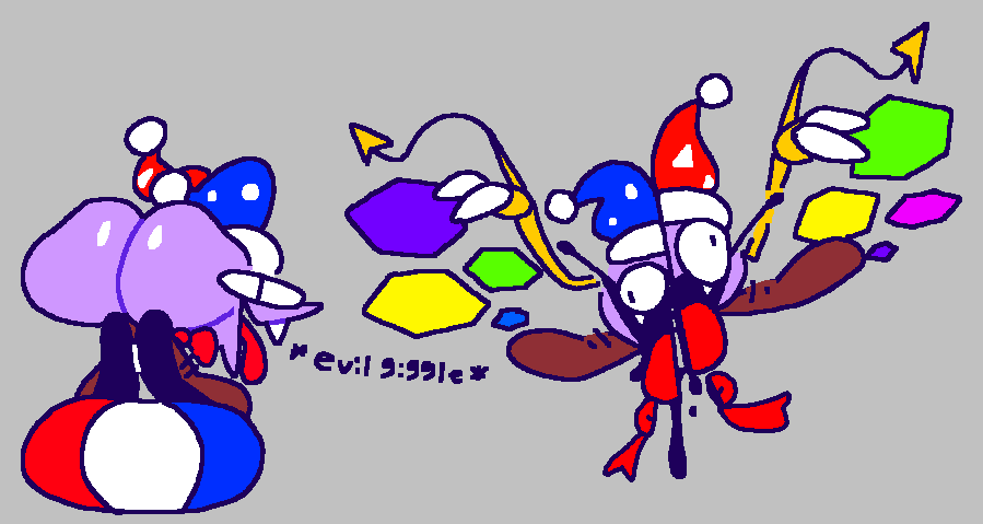 ball big_butt bow_tie butt clothing english_text fool's_hat footwear hat headgear headwear kirby_(series) looking_at_viewer looking_back male marx nintendo on_ball purple_body shoes solo superiorfox text tongue tongue_out video_games waddling_head wings