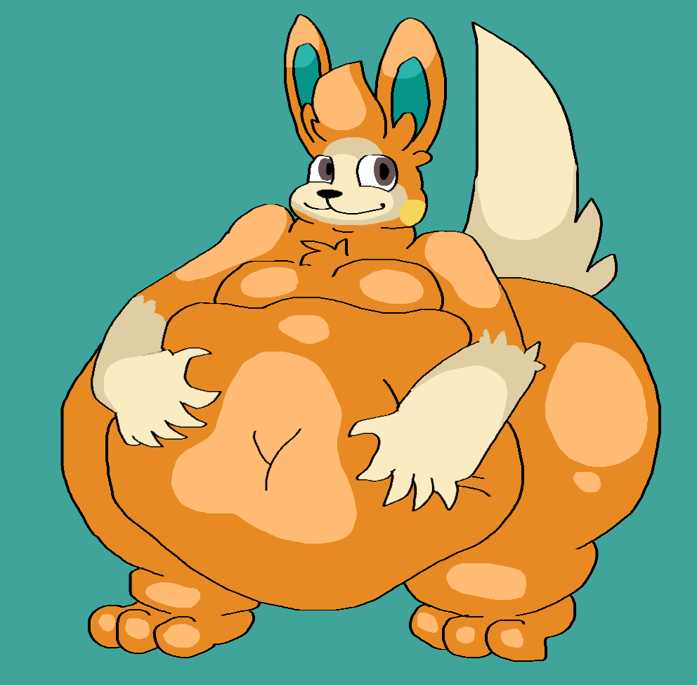 3_toes 5_fingers anthro belly belly_grab big_belly big_butt big_ears black_nose blue_background brown_eyes butt chest_tuft dahliathefox feet fingers fur hand_on_stomach hands_on_belly holding_stomach huge_butt looking_at_viewer male moobs navel nintendo obese obese_anthro obese_male orange_belly orange_body orange_fur overweight overweight_anthro overweight_male pawmi pok&eacute;mon pok&eacute;mon_(species) simple_background smile solo standing thick_thighs toes tuft video_games yellow_cheeks