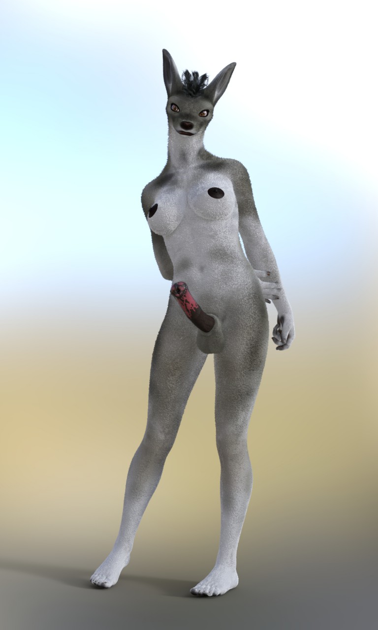 3d_(artwork) 5_fingers 5_toes animal_genitalia animal_penis anthro areola balls black_areola black_fingernails black_hair black_lips black_nipples black_nose brown_eyes contrapposto countershade_torso countershading digital_media_(artwork) earthclan3d equine_penis erection feet fingers front_view fur furry_balls genitals grey_balls grey_body grey_fur gynomorph hair hand_behind_back hi_res humanoid_feet intersex k9_(earthclan) lips looking_at_viewer medial_ring mottled mottled_genitalia mottled_penis navel nipples penis pink_penis solo standing toes white_breasts