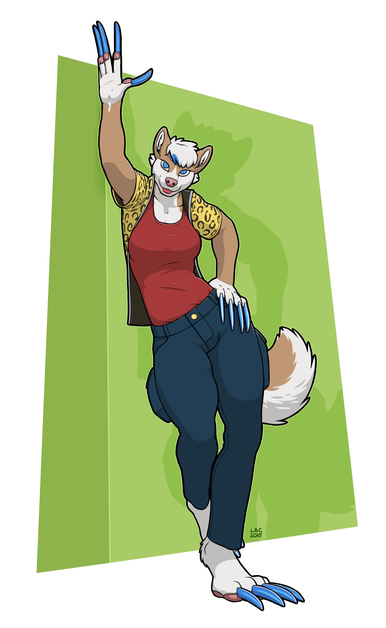 2015 alpha_channel anthro claws clothed clothing digital_media_(artwork) female full-length_portrait fur hair hi_res long_claws longblueclaw portrait simple_background solo standing tan_body tan_fur white_body white_fur white_hair