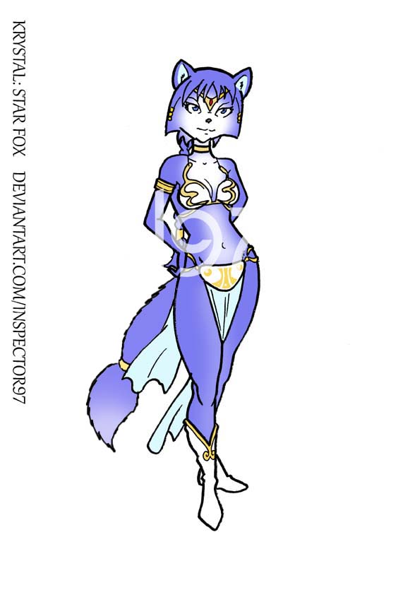 2022 anthro blue_body blue_eyes blue_fur blue_hair boots bottomwear breasts canid canine circlet clothing collar costume female footwear fox fur hair inspector97 krystal loincloth looking_at_viewer mammal navel nintendo short_hair slave_leia_costume solo star_fox star_wars video_games watermark white_body white_fur