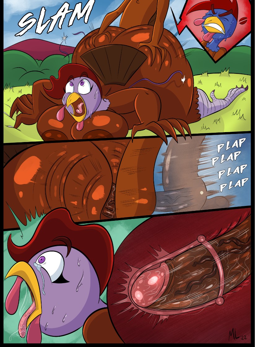 ameizinglewds anthro areola avian balls beak big_breasts big_butt big_penis bird bodily_fluids breasts brown_areola brown_body brown_nipples butt butt_grab chicken comic dominant dominant_male duo english_text eyes_closed female female_penetrated galliform gallus_(genus) genitals hair hand_on_butt huge_breasts huge_butt huge_thighs internal larger_female looking_pleasured lying male male/female male_penetrating male_penetrating_female nipples non-mammal_breasts nude on_front onomatopoeia open_beak open_mouth penetration penis phasianid purple_eyes red_hair saliva sex size_difference sound_effects submissive submissive_female sweat tears text thick_thighs tongue tongue_out vaginal vaginal_penetration