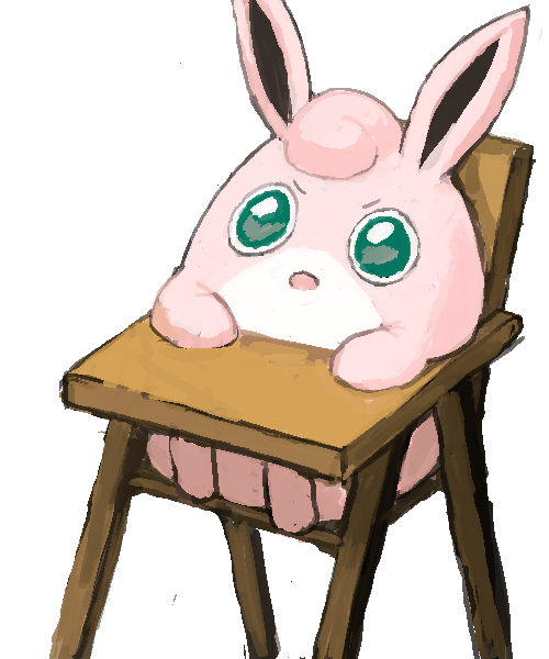 ambiguous_gender bronzecatworld chair feral furniture highchair nintendo pok&eacute;mon pok&eacute;mon_(species) simple_background sitting solo video_games white_background wigglytuff