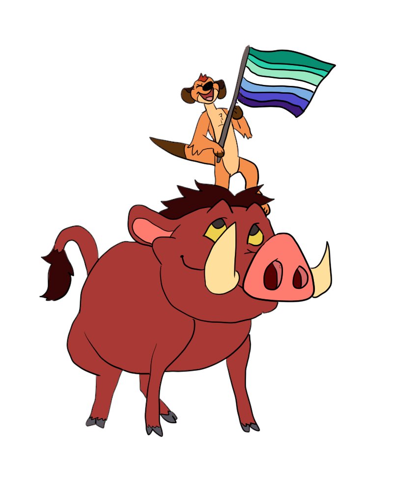 battycat disney feral flag herpestid lgbt_history_month lgbt_pride male male/male mammal meerkat pride_colors pumbaa standing_on_head suid suina the_lion_king timon warthog