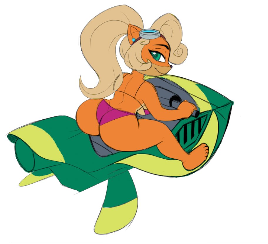 activision aircraft airplane anthro bikini breasts butt clothing coco_bandicoot crash_bandicoot_(series) female fur hair jet omegasunburst paws ponytail solo swimwear video_games