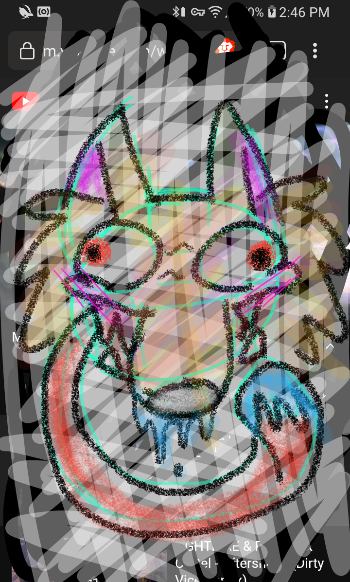 &lt;vampirefuuucker&gt; ambiguous_gender anthro blush blush_lines bodily_fluids canid canine canis chalkboard colorful colorful_background drooling_tongue eyes_popping_out feral floating_head hybrid insane_eyes long_tongue male male/male mammal phone_drawing saliva screencap scribbles sketch teethshowing tongue tongue_out wolfdog