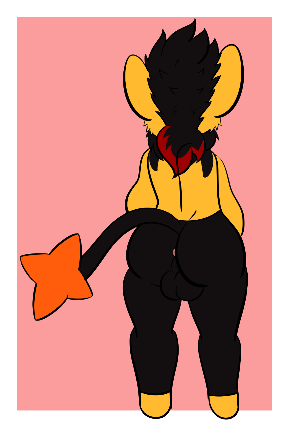 anthro balls black_body black_fur butt chillyspicky fur genitals hi_res luxio male mammal mohawk nintendo pok&eacute;mon pok&eacute;mon_(species) shiny_pok&eacute;mon solo tadeo_(chillyspicky) video_games yellow_body yellow_fur