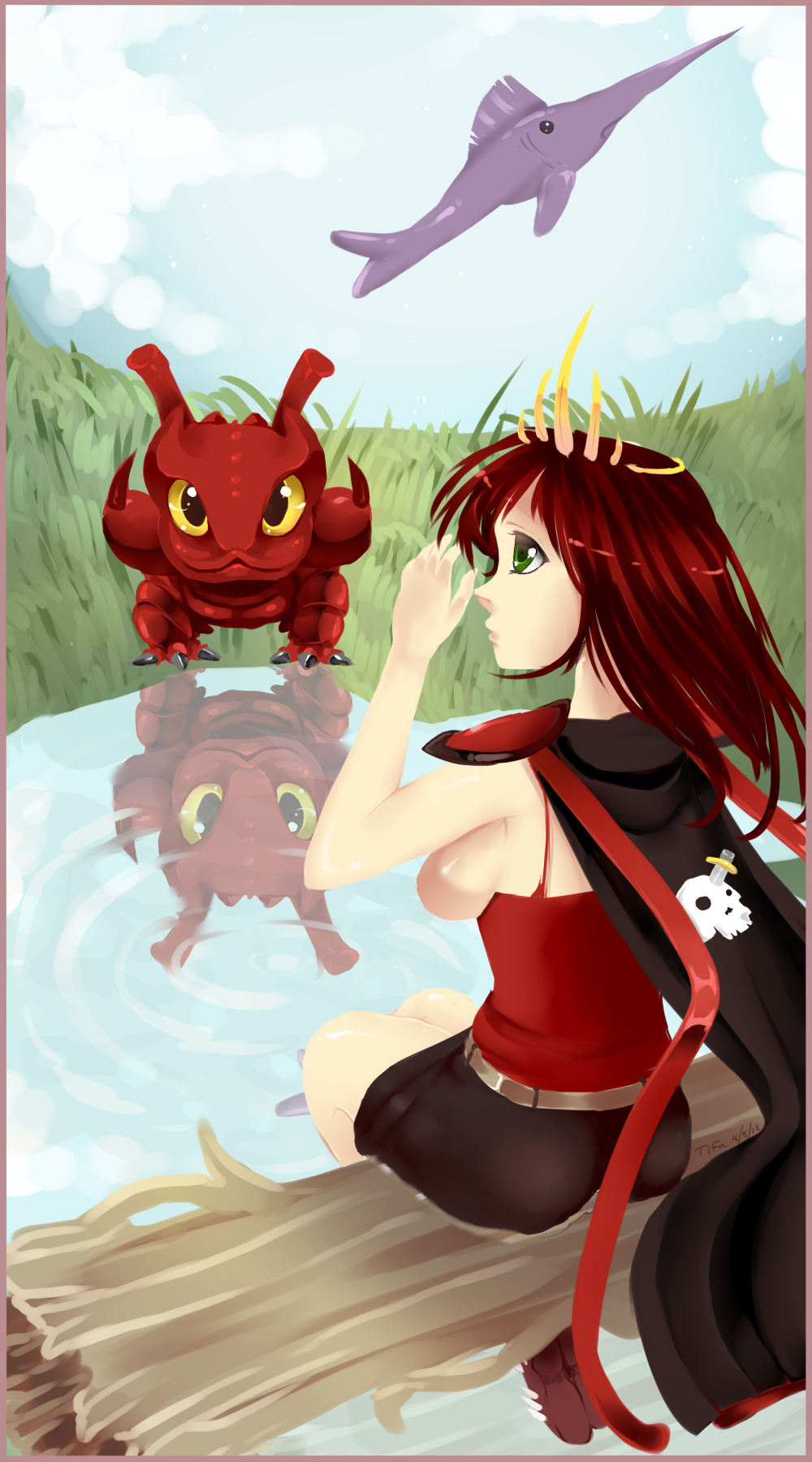 2012 ambiguous_gender billfish breasts clothed clothing exposed_breasts female feral fish group hi_res human istiophoriform mammal marine nipples outside pond pool_(disambiguation) runescape swordfish tifa_(artist) trio tzhaar tztok-jad water