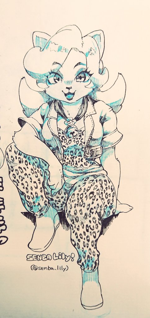 2017 animal_print anthro bell biped breasts clothed clothing cropped_jacket domestic_cat elbow_on_knee eye_through_hair eyebrow_through_hair eyebrows felid feline felis female footwear fully_clothed hair hand_behind_back jacket jingle_bell kemono leopard_print lips long_hair looking_at_viewer mammal medium_breasts open_clothing open_jacket open_mouth open_smile open_topwear plantigrade short_sleeves sitting smile smiling_at_viewer solo teteteko thick_bottom_lip topwear traditional_media_(artwork) translucent translucent_hair