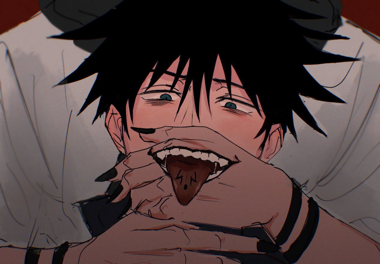 2boys arm_tattoo black_hair black_nails black_sclera blush colored_sclera commentary_request covering_another's_mouth covering_mouth fingernails fushiguro_megumi green_eyes hair_between_eyes hand_mouth hand_on_another's_face hand_on_another's_mouth high_collar j_haann japanese_clothes jujutsu_kaisen kimono long_sleeves looking_at_viewer male_focus multiple_boys ryoumen_sukuna_(jujutsu_kaisen) sharp_fingernails short_hair spiked_hair tattoo teeth tongue tongue_out tongue_tattoo white_kimono yaoi