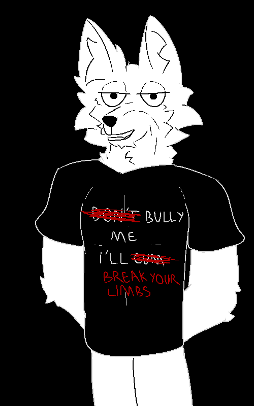 10:16 anthro black_and_white_and_grey black_background canid clothing don't_bully_me_i'll_cum hand_behind_back looking_at_viewer male mammal meme monochrome shirt simple_background smile smiling_at_viewer smug_face solo standing t-shirt text text_on_clothing text_on_shirt text_on_topwear topwear unknown_species winterfrostwastaken