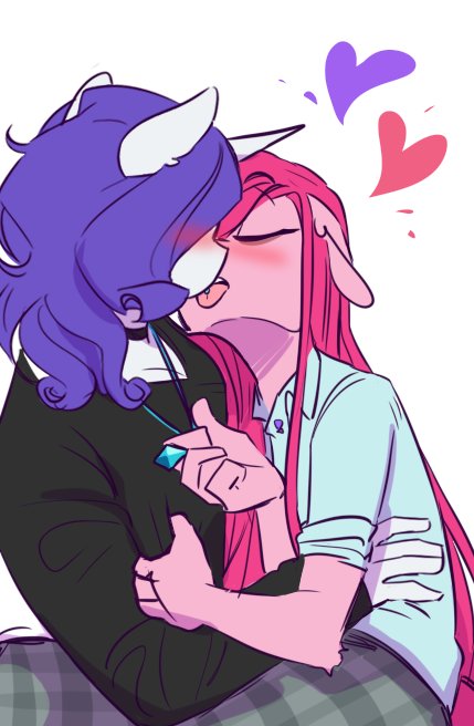 &lt;3 anthro anthrofied blush clothing earth_pony equid equine french_kissing friendship_is_magic hair horse jewelry kissing mammal my_little_pony necklace piercing pink_hair pinkamena_(mlp) pinkie_pie_(mlp) pony purple_hair rarity_(mlp) redxbacon tongue tongue_piercing