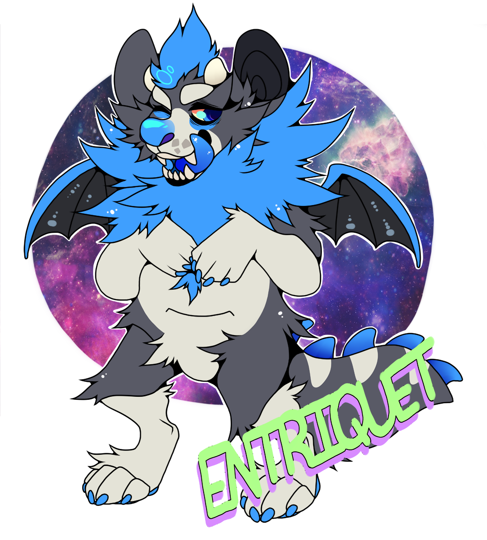 ankle_tuft anthro black_inner_ear black_wings blue_claws blue_eyes blue_hair blue_nose blue_pawpads blue_tongue blue_wings cheek_tuft chest_tuft claws digitigrade facial_tuft fangs featureless_crotch fur glistening glistening_eyes glistening_nose grey_body grey_ears grey_fur grey_tail hair knee_tuft leg_tuft male markings membrane_(anatomy) membranous_wings neck_tuft open_mouth pawpads princelykaden solo standing striped_body striped_fur striped_markings striped_tail stripes tail_markings tongue tongue_out tuft wings