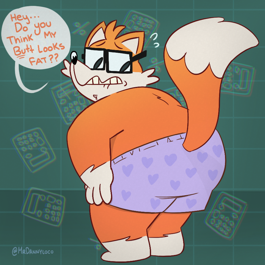 2020 anthro black_nose butt calculator canid canine clothing dialogue english_text eyewear fivethirtyeight fivey_fox fox glasses humanoid_hands male mammal mrdannyloco orange_body overweight overweight_male solo text underwear