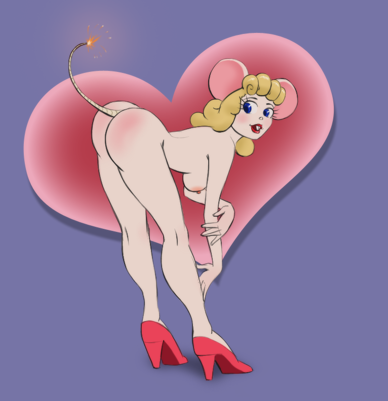 &lt;3 2016 anthro big_breasts big_butt blonde_hair blue_eyes bomb_mouse_girl breasts butt female hair looking_at_viewer looking_back looking_back_at_viewer machine mammal metro-goldwyn-mayer mouse murid murine nipples red_high_heels robot rodent side_boob smile solo tom_and_jerry