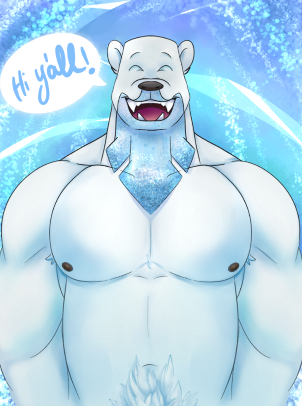 ambiguous_background anthro armpit_hair beard beartic black_nipples black_nose body_hair eyes_closed facial_hair fur fur_tuft hands_behind_back ice male mammal musclegut muscular muscular_male nintendo nipples pecs pok&eacute;mon pok&eacute;mon_(species) polar_bear pubes smile solo speech_bubble teeth tuft unknown_artist ursid ursine video_games white_body white_fur