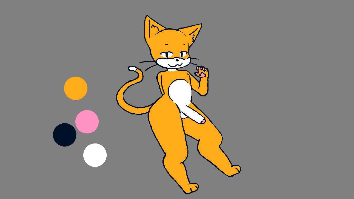 anthro dipstick_tail domestic_cat felid feline felis foreskin fur genitals male mammal markings metralewdd narrowed_eyes orange_body orange_fur pawpads penis pink_pawpads scratch_cat solo tail_markings white_markings