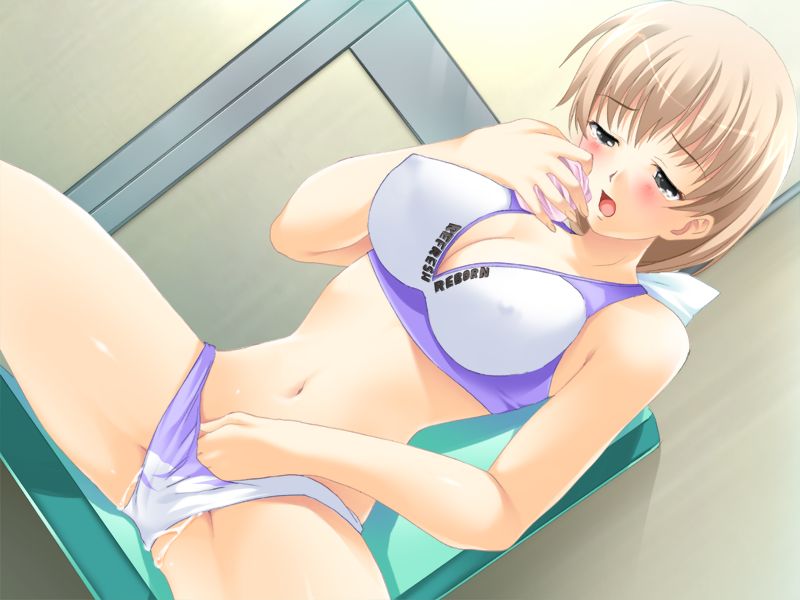 ane_hame! ayakaze_ryuushou bare_shoulders blush bow breasts brown_hair chair cleavage clothes_sniffing covered_nipples dutch_angle game_cg grey_eyes hair_bow hand_in_panties large_breasts long_hair masturbation navel open_mouth panties pink_panties ponytail pussy_juice seki_mayuko sitting smelling solo sports_bra spread_legs tears underwear