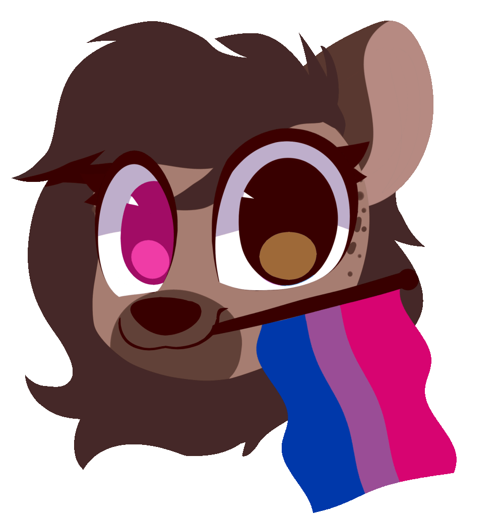 animated anthro baja_gryphon bisexual_pride_colors female flag_(object) helena_(bonk6) hyaenid lgbt_pride mammal pride_colors smile smiling_at_viewer solo subtle_animation