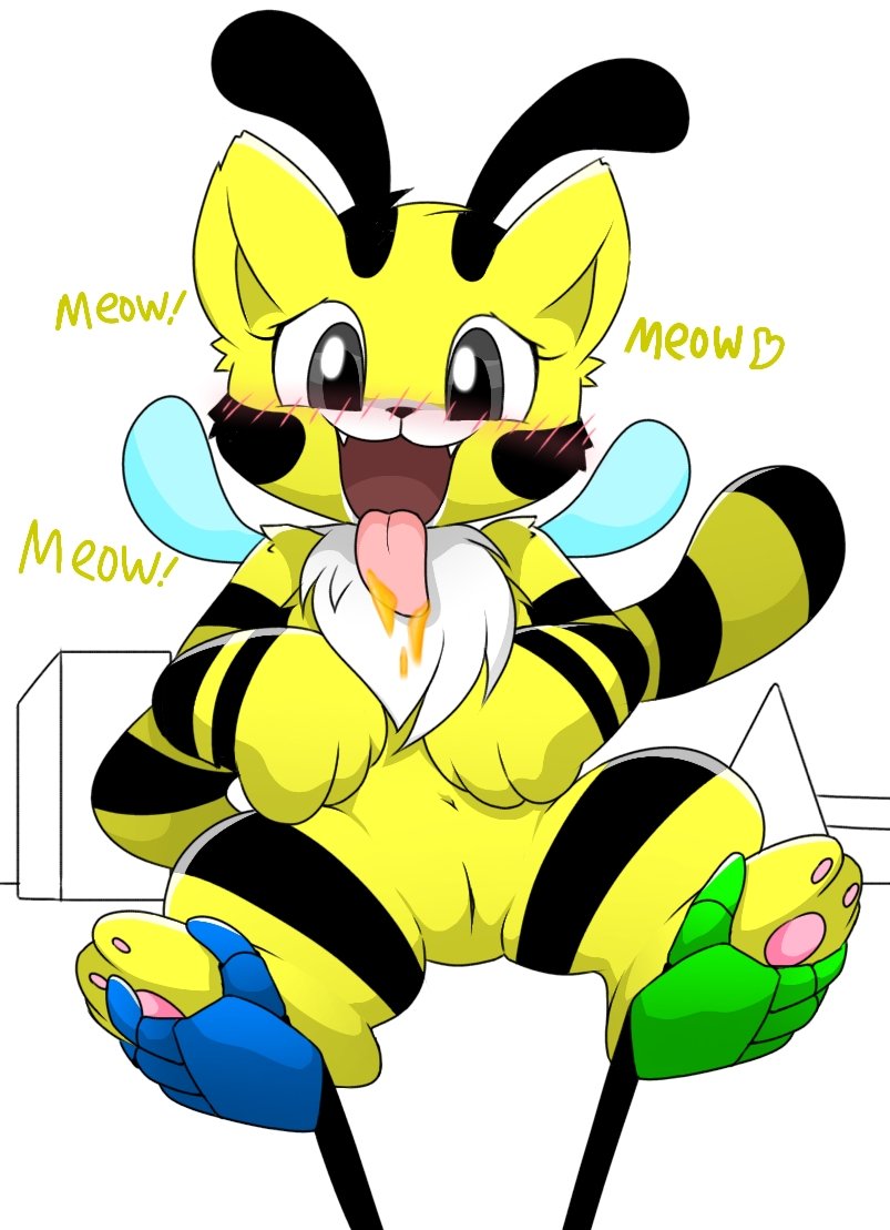 cat-bee_(poppy_playtime) duo english_text female genitals naka_(artist) pussy text yellow_body