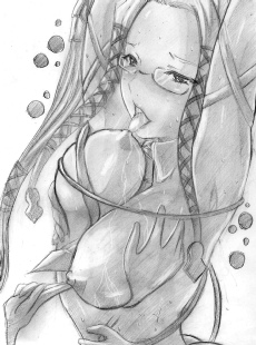 .hack//g.u. 1girl artist_request breasts glasses greyscale large_breasts lowres monochrome nipples pi_(.hack//) solo
