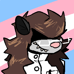 2022 anthro atomic_cat black_ears brown_hair clothing coat covered_eyes didelphid eyewear female fur glasses grey_body grey_fur hair lab_coat lgbt_pride low_res mammal marsupial messy_hair obscured_eyes pen pink_nose portrait pride_color_background pride_colors rebeca_garcia sharp_teeth simple_background solo teeth teeth_showing thumbnail topwear trans_(lore) trans_woman_(lore) transgender_pride_colors virginia_opossum