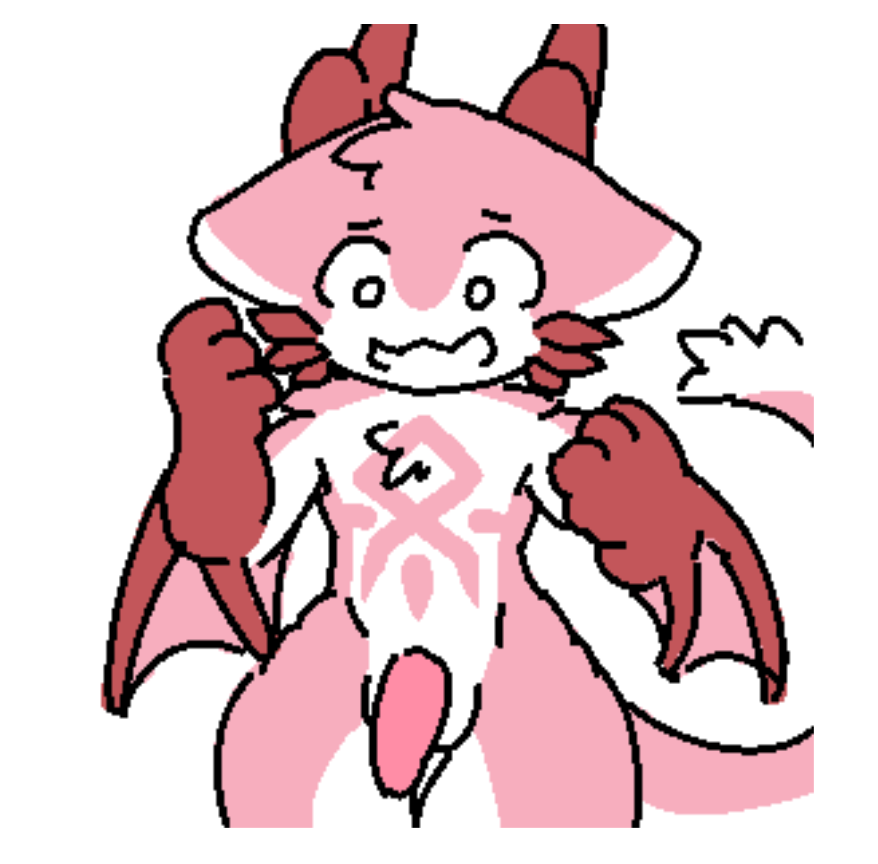 anthro dragon dragontim genitals horn male penis pink_body pink_penis shocked simple_background solo thick_thighs white_background white_eyes wings