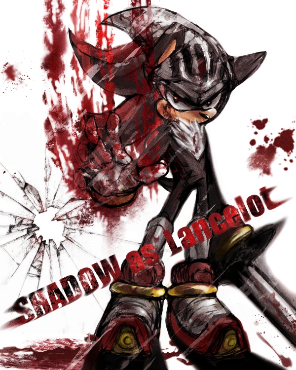 armor blood bodily_fluids male melee_weapon sega shadow_the_hedgehog sir_lancelot_(sonic_and_the_black_knight) solo sonic_and_the_black_knight sonic_storybook_series sonic_the_hedgehog_(series) sword weapon