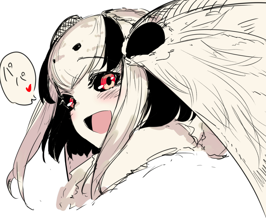 1girl :d arthropod_girl looking_at_viewer mashiro_(solopipb) moth_antennae moth_girl open_mouth original portrait red_eyes simple_background smile solo solopipb white_background