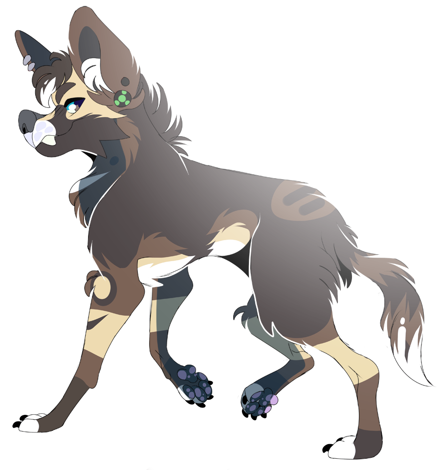 african_wild_dog ambiguous_gender black_body black_claws black_ears black_fur black_inner_ear black_piercing blue_sclera brown_body brown_ears brown_eyebrows brown_eyes brown_fur brown_hair brown_tail butt_tuft canid canine cheek_tuft chest_tuft claws ear_piercing ear_ring eyebrows facial_tuft fangs feral fur gauged_ear green_piercing grey_nose hair inner_ear_fluff leg_tuft mammal multicolored_hair neck_tuft piercing princelykaden quadruped ring_piercing side_view simple_background smile solo tan_body tan_fur tuft two_tone_hair two_tone_piercing white_background white_body white_fur white_hair white_inner_ear_fluff white_tail white_toes