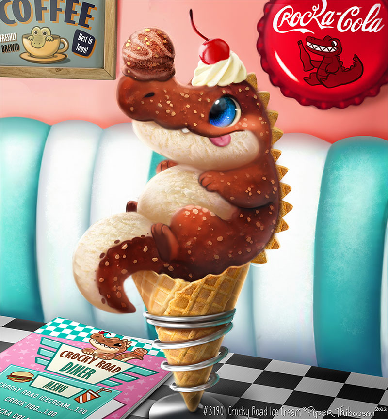 2022 ambiguous_gender black_eyes blue_eyes brown_body cherry chocolate_ice_cream coca-cola container crocodile crocodilian crocodylid cryptid-creations cup dairy_products dessert english_text fangs feral food food_creature fruit furniture grin ice_cream ice_cream_cone menu picture_frame plant reptile rocky_road_ice_cream saucer scalie seat smile solo table tea_cup teeth text tongue tongue_out whipped_cream white_body