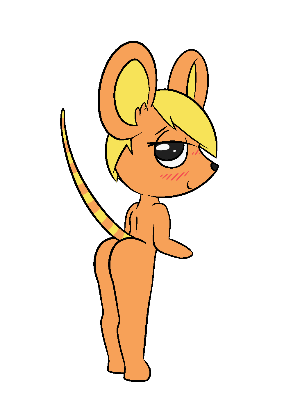 alpha_channel animal_crossing anthro bettina_(animal_crossing) blonde_hair blush butt female fur hair happy_harvey hi_res inner_ear_fluff lidded_eyes looking_at_viewer looking_back mouse_trap nintendo nude orange_body orange_fur phone_drawing raised_tail simple_background solo transparent_background trap_(contrivance) tuft video_games