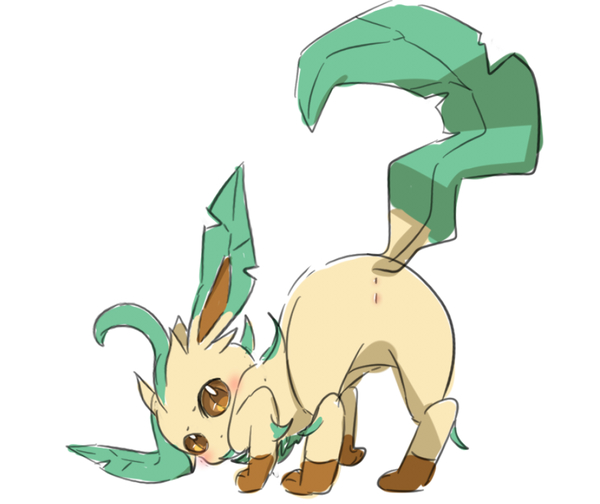anus ass_up eeveelution female feral genitals leafeon looking_at_viewer nintendo pok&eacute;mon pok&eacute;mon_(species) pussy simple_background sketch solo video_games yellow_body