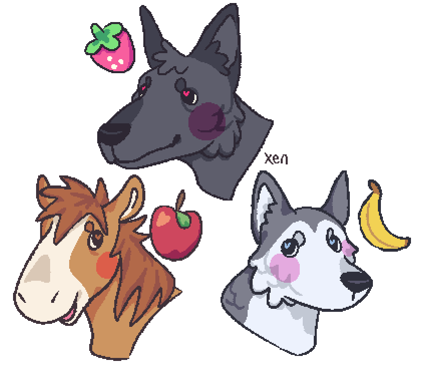 &lt;3 &lt;3_eyes alpha_channel ambiguous_gender apple banana blush brown_mane canid canine canis domestic_dog ear_markings equid equine facial_markings feral fluffy food fruit fur german_shepherd grey_body grey_fur group happy head_markings headshot_portrait herding_dog horse husky mammal mane markings multicolored_body multicolored_fur nordic_sled_dog open_mouth pastoral_dog plant portrait signature simple_background smile spitz strawberry strawberrybabydog transparent_background trio two_tone_body two_tone_fur