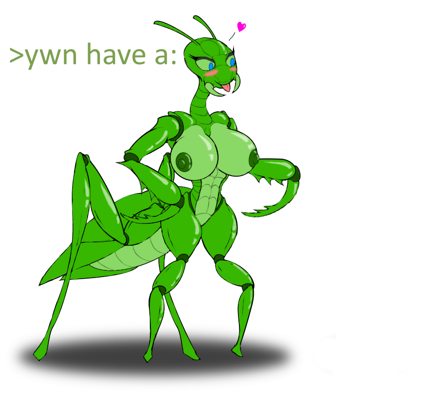 alpha_channel arthropod big_breasts big_titty_praying_mantis_gf blush breasts busty_feral female feral insect mantis nipples non-mammal_breasts nude simple_background solo text tongue unknown_artist