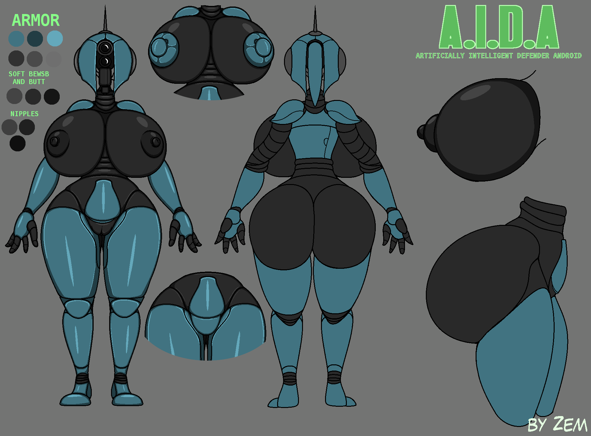 a.i.d.a._(zem) aida_(a.i.d.a.) alpha_channel areola armor big_breasts big_butt black_areola black_body black_nipples blue_armor blue_body breasts butt dark_areola dark_body dark_nipples female front_view genitals hi_res huge_breasts huge_butt humanoid machine model_sheet nipple_covers nipples pasties pussy rear_view robot robot_humanoid shoulder_pads simple_background solo text thick_thighs transparent_background wide_hips zem_(artist)